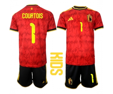 Youth Belgium #1 COURTOIS National Team FIFA x World Cup 2026 Home Red On Field Kids Jersey