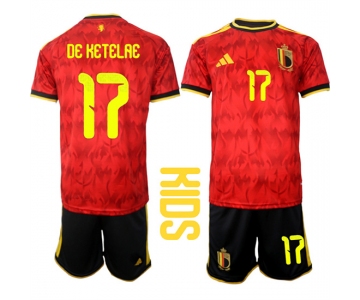 Youth Belgium #17 DE KETELAE National Team FIFA x World Cup 2026 Home Red On Field Kids Jersey