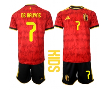 Youth Belgium #7 DE BAUYNE National Team FIFA x World Cup 2026 Home Red On Field Kids Jersey