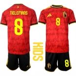 Youth Belgium #8 TIELEMANS National Team FIFA x World Cup 2026 Home Red On Field Kids Jersey