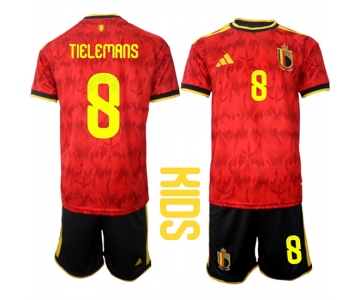 Youth Belgium #8 TIELEMANS National Team FIFA x World Cup 2026 Home Red On Field Kids Jersey