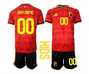 Youth Belgium Custom Any Name And Number National Team FIFA x World Cup 2026 Home Red On Field Kids Jersey