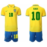 Men's Brazil #10 Kaká Yellow Home Soccer Jersey Suit