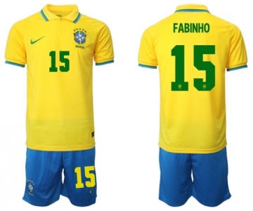 Men's Brazil #15 Fabinho Yellow Home Soccer Jersey Suit
