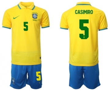 Men's Brazil #5 Casemiro Yellow Home Soccer Jersey Suit