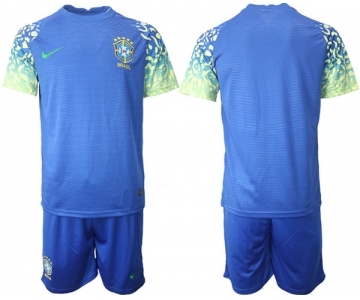 Men's Brazil Blank Blue Away Soccer Jersey Suit