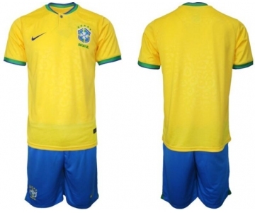Men's Brazil Blank Yellow Home Soccer Jersey Suit