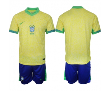 Men's Brazil Custom Yellow 2024-25 Soccer Jersey Suit