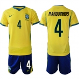 Men's Brazil national football team #4 Marquinhos Yellow Home 2026 Soccer Jersey Suit Men's Brazil national football team #4 Marquinhos Yellow Home 2026 Soccer Jersey Suit