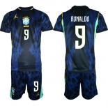 Men's Brazil national football team #9 Ronaldo Navy 2026 Away Soccer Jersey Suit Men's Brazil national football team #9 Ronaldo Navy 2026 Away Soccer Jersey Suit