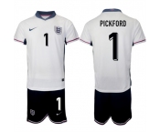 Men's England #1 Jordan Pickford 2024-25 White Home Soccer Jersey Suit