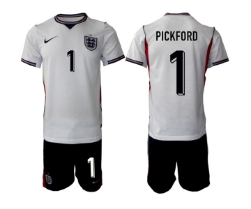 Men's England 2026 #1 Jordan Pickford White Home Soccer Jersey Suit