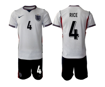 Men's England #4 Declan Rice 2026 White Home Soccer Jersey Suit