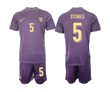 Men's England #5 John Stones 2024-25 Purple Away Soccer Jersey Suit