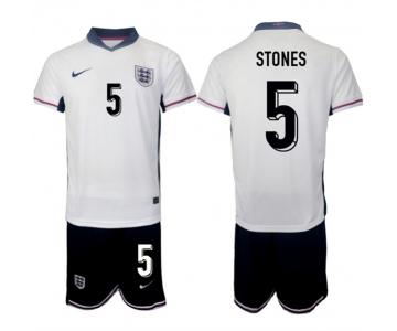 Men's England #5 John Stones 2024-25 White Home Soccer Jersey Suit