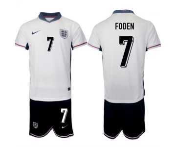 Men's England #7 Phil Foden 2024-25 White Home Soccer Jersey Suit