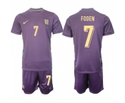 Men's England #7 Philip Walter Foden 2024-25 Purple Away Soccer Jersey Suit