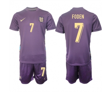 Men's England #7 Philip Walter Foden 2024-25 Purple Away Soccer Jersey Suit