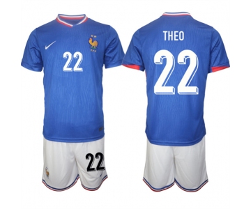Men's France #22 Theo Blue 2024-25 Home Soccer Jersey Suit