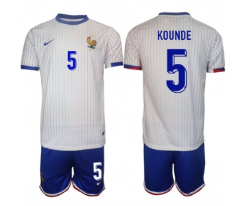 Men's France #5 Jules Koundé White 2024-25 Away Soccer Jersey Suit