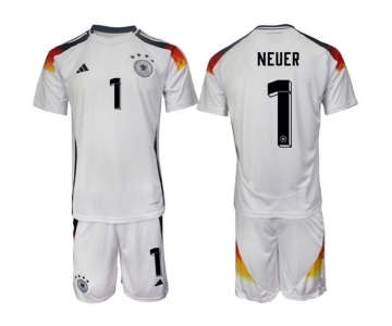Men's Germany #1 Manuel Neuer White 2024-25 Home Soccer Jersey Suit