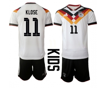 Youth Germany #11 KLOSE National Team FIFA x World Cup 2026 Home White On Field Kids Jersey