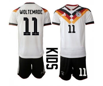 Youth Germany #11 WOLTEMADE National Team FIFA x World Cup 2026 Home White On Field Kids Jersey