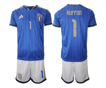 Men's Italy #1 BUFFON National Team FIFA x World Cup 2026 Home Blue On Field Jerseys