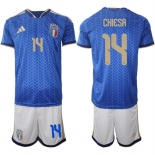 Men's Italy #14 CHIESA National Team FIFA x World Cup 2026 Home Blue On Field Jerseys