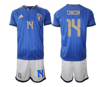 Men's Italy #14 CHIESA National Team FIFA x World Cup 2026 Home Blue On Field Jerseys