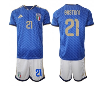Men's Italy #21 BASTONI National Team FIFA x World Cup 2026 Home Blue On Field Jerseys