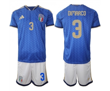 Men's Italy #3 DIMARCO National Team FIFA x World Cup 2026 Home Blue On Field Jerseys