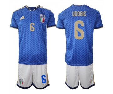 Men's Italy #6 UDOGIE National Team FIFA x World Cup 2026 Home Blue On Field Jerseys