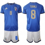 Men's Italy #8 Sandro Tonali 2025-26 Blue Home Soccer Jersey Suit