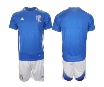 Men's Italy Custom 2024-25 Blue Home Soccer Jersey Suit