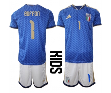 Youth Italy #1 BUFFON National Team FIFA x World Cup 2026 Home Blue On Field Kids Jerseys