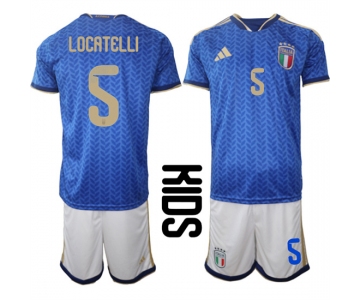 Youth Italy #5 LOCATELLI National Team FIFA x World Cup 2026 Home Blue On Field Kids Jerseys