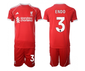 Men's Liverpool #3 Wataru Endo 2025 Red Home Soccer Jersey Suit