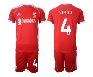 Men's Liverpool #4 Virgil 2025 Red Home Soccer Jersey Suit