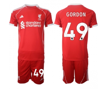 Men's Liverpool #49 Kaide Gordon 2025 Red Home Soccer Jersey Suit