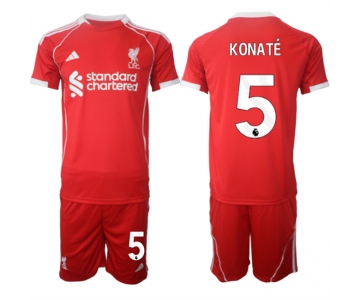 Men's Liverpool #5 Ibrahima Konaté 2025 Red Home Soccer Jersey Suit