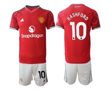 Men's Manchester United #10 Marcus Rashford 2025-26 Red Home Soccer Jersey Suit