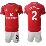 Men's Manchester United #2 Victor Lindelf 2025-26 Red Home Soccer Jersey Suit