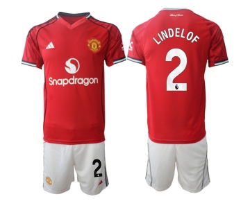 Men's Manchester United #2 Victor Lindelf 2025-26 Red Home Soccer Jersey Suit