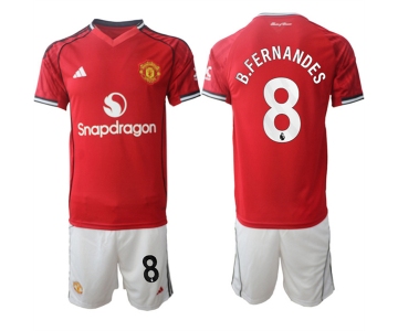 Men's Manchester United #8 Bruno Fernandes 2025-26 Red Home Soccer Jersey Suit