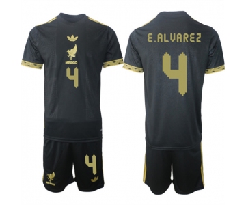 Men's Mexico #4 Edson Alvarez Black Gold 25-26 Soccer Jersey Suit