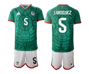 Men's Mexico #5 J.UASQUEZ National Team FIFA x World Cup 2026 Home Green On Field Jersey