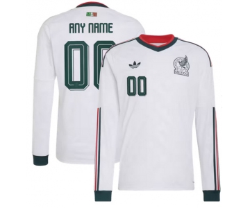 Men's Mexico Custom White 2026 Away Long Sleeve Soccer Jersey