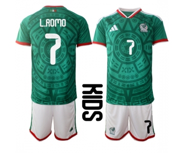 Youth Mexico #7 L.ROMO National Team FIFA x World Cup 2026 Home Green On Field Kids Jersey