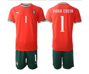 Men's Portugal Team #1 Diogo Costa 2025 Red Home Soccer Jersey Suit